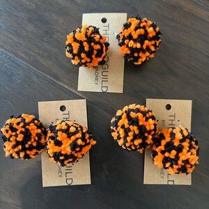 Bundle of 3 black and orange handmade Pom Pom earrings